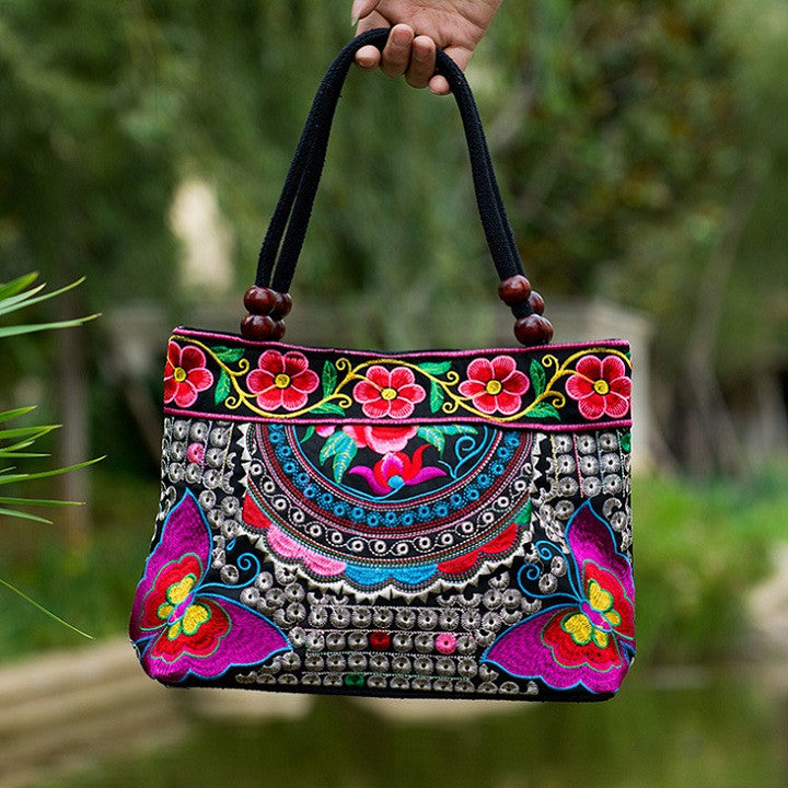 Embroidery Ethnic Fashion Handmade Flowers Ladies Totes Cotton Bag