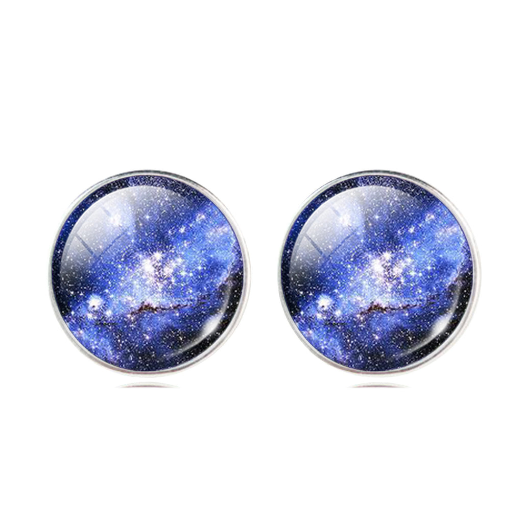 Galaxy Star Universe Glass Cabochon Silver Stud Earrings