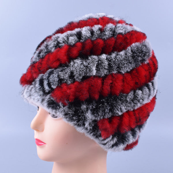 Genuine Rex Fur Pom Poms Snow Caps Winter Hats for Women