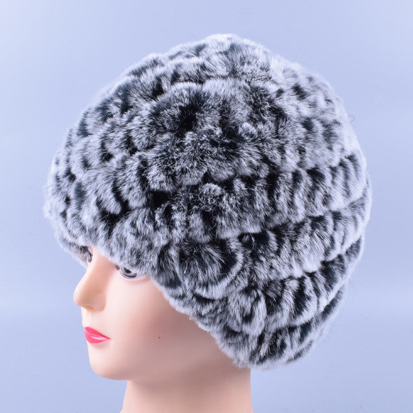 Genuine Rex Fur Pom Poms Snow Caps Winter Hats for Women