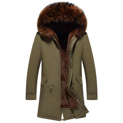 Genuine Fur Winter Parka for Men With Raccoon Fur Hood -Very Warm