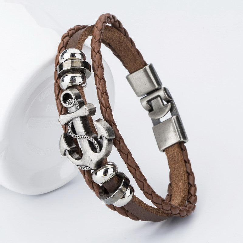 Leather Anchor Hand Made Men's Bracelets