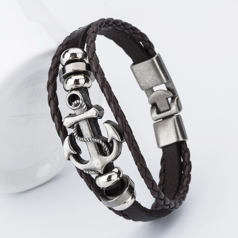 Leather Anchor Hand Made Men's Bracelets