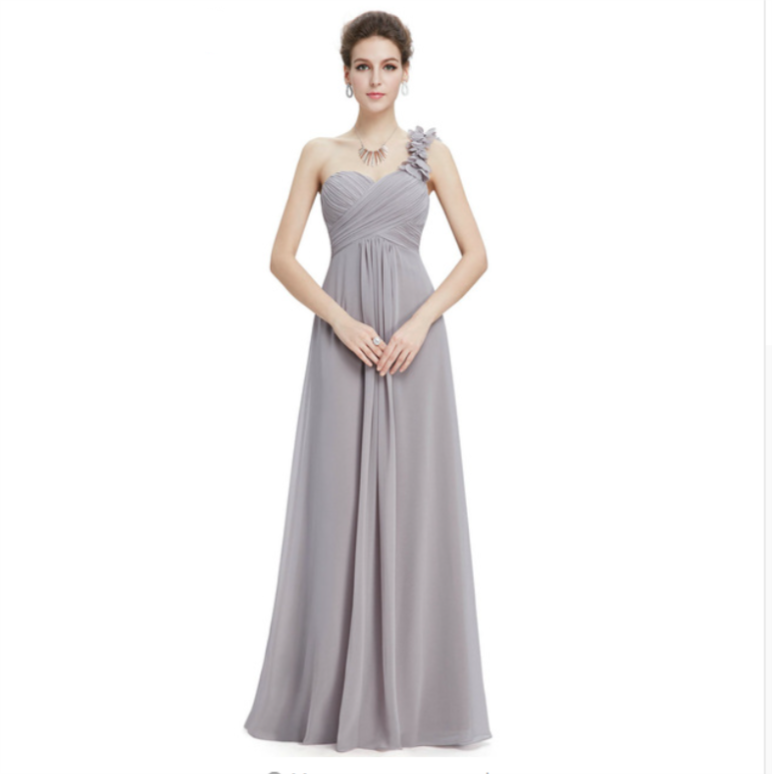 Flower One Shoulder Chiffon Padded Long Bridesmaid Evening Wedding Dresses