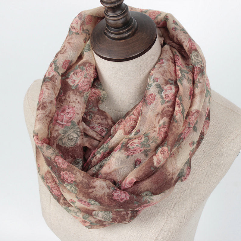 Warm Flower Loop Small Rose Print Chevron Ring Scarves