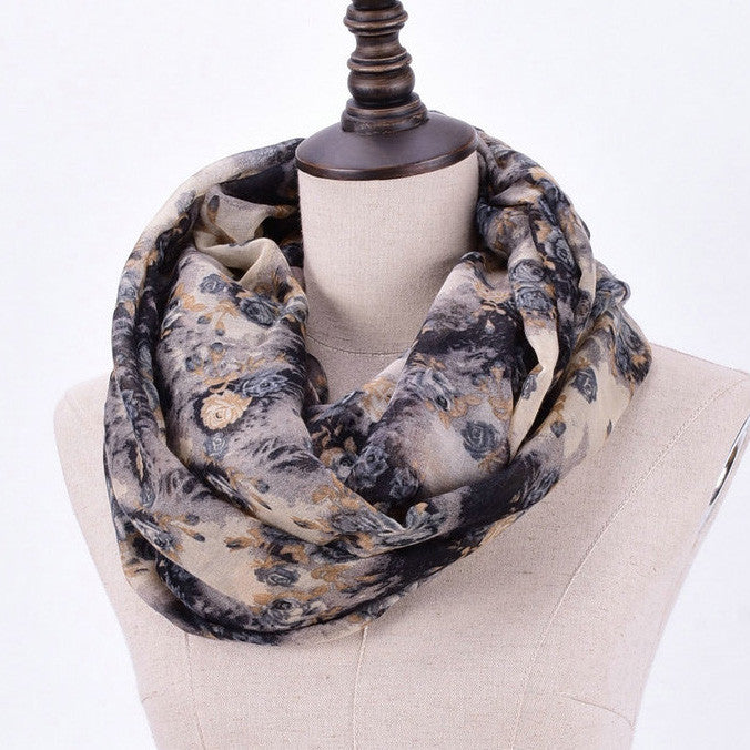 Warm Flower Loop Small Rose Print Chevron Ring Scarves