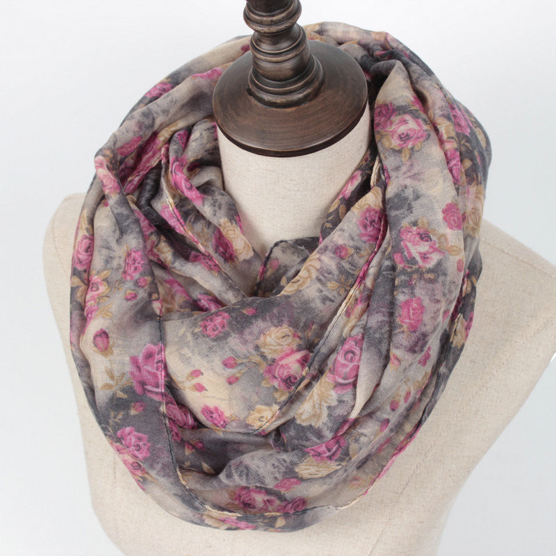 Warm Flower Loop Small Rose Print Chevron Ring Scarves