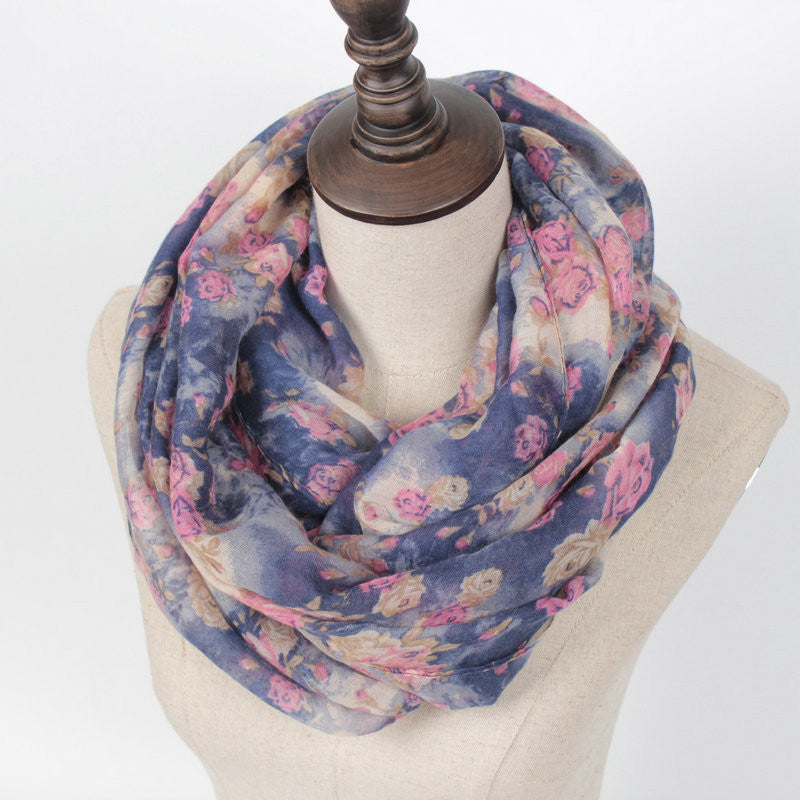 Warm Flower Loop Small Rose Print Chevron Ring Scarves