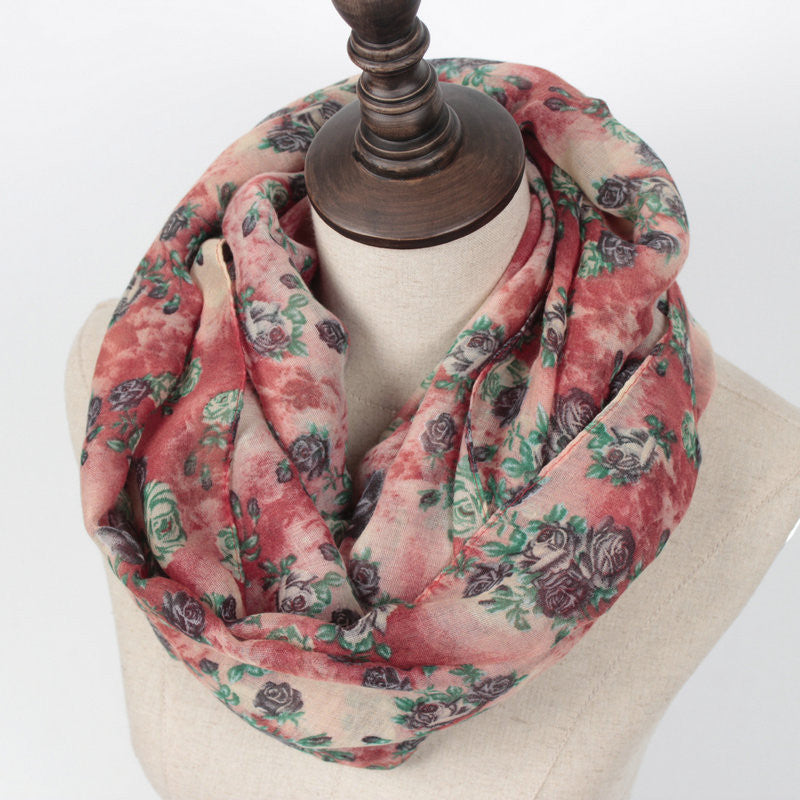 Warm Flower Loop Small Rose Print Chevron Ring Scarves