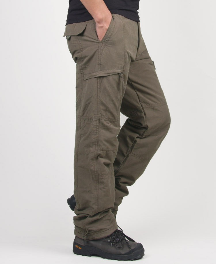 Double Layer Winter Thick Cargo Casual Pants for Men Baggy Cotton Trousers