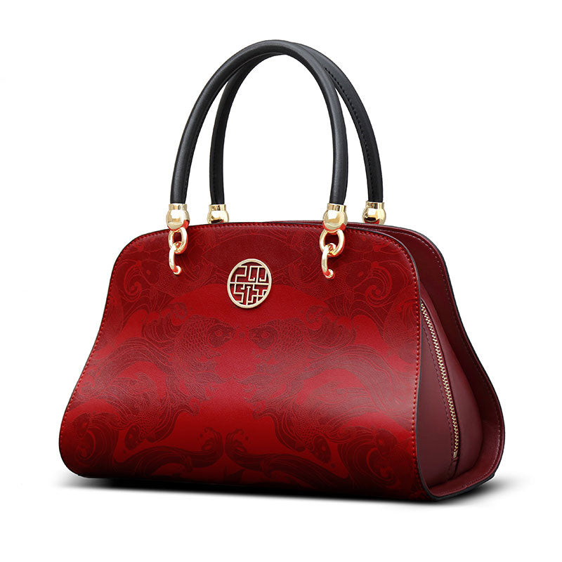 Luxury Fashion Tote Red Leather Handbag For Women