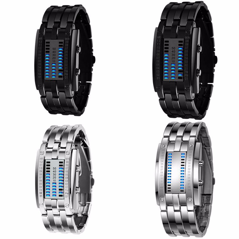 Future Technology Binary Black Stainless Steel Date Digital LED Bracelet Sport ww-s wm-s