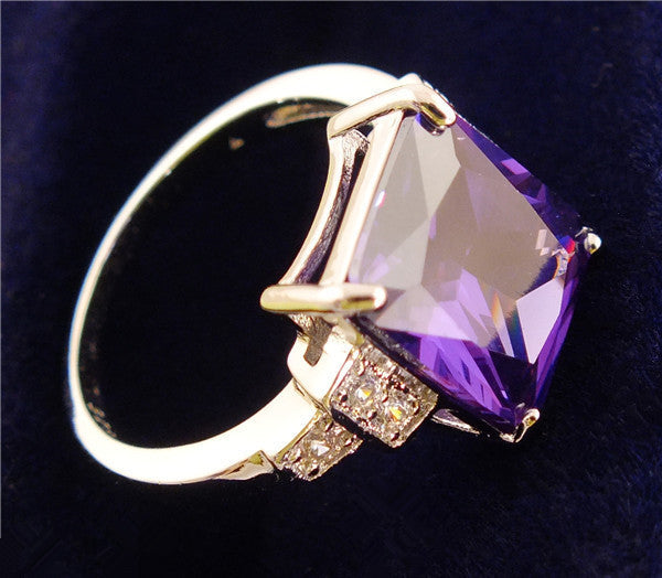 Purple Square Cubic Zirconia Silver Romantic Ring wr-