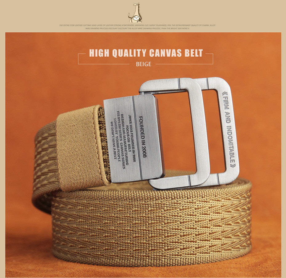 Military Tactical Double Ring Buckle Thicken Canvas Belt for Men