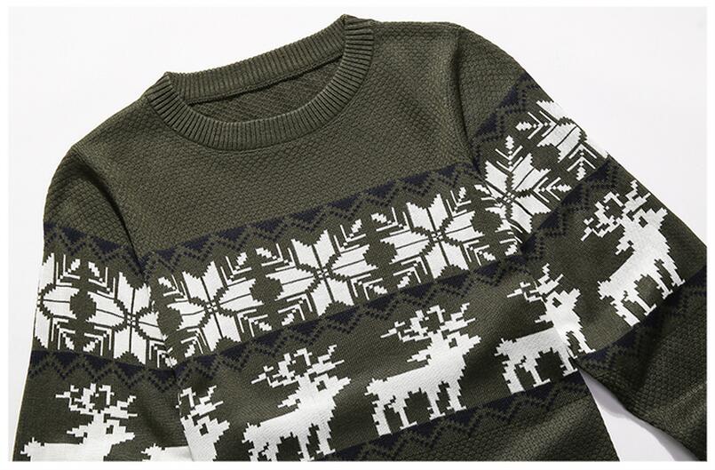 Casual Knitted Men's Sweater Fashion Christmas Deer Snow Pattern