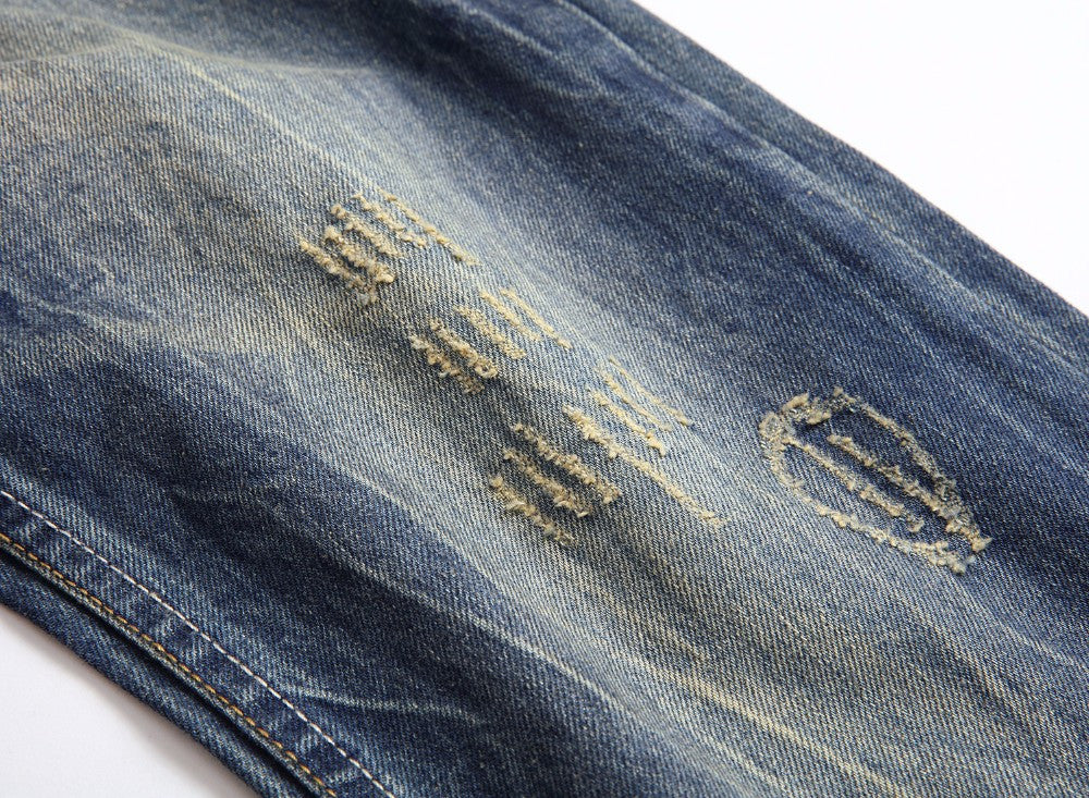 High Quality Blue Color Jeans For Men Ripped Button Pants