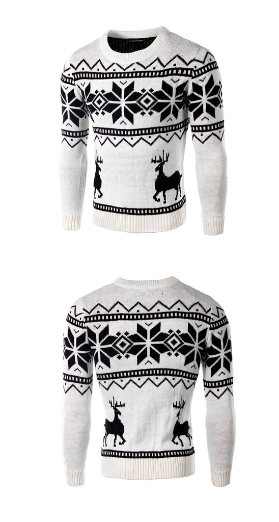 Casual Christmas Deer Printed Slim Design Men's Sweater