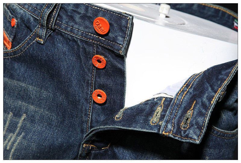 High Quality Blue Color Jeans For Men Ripped Button Pants