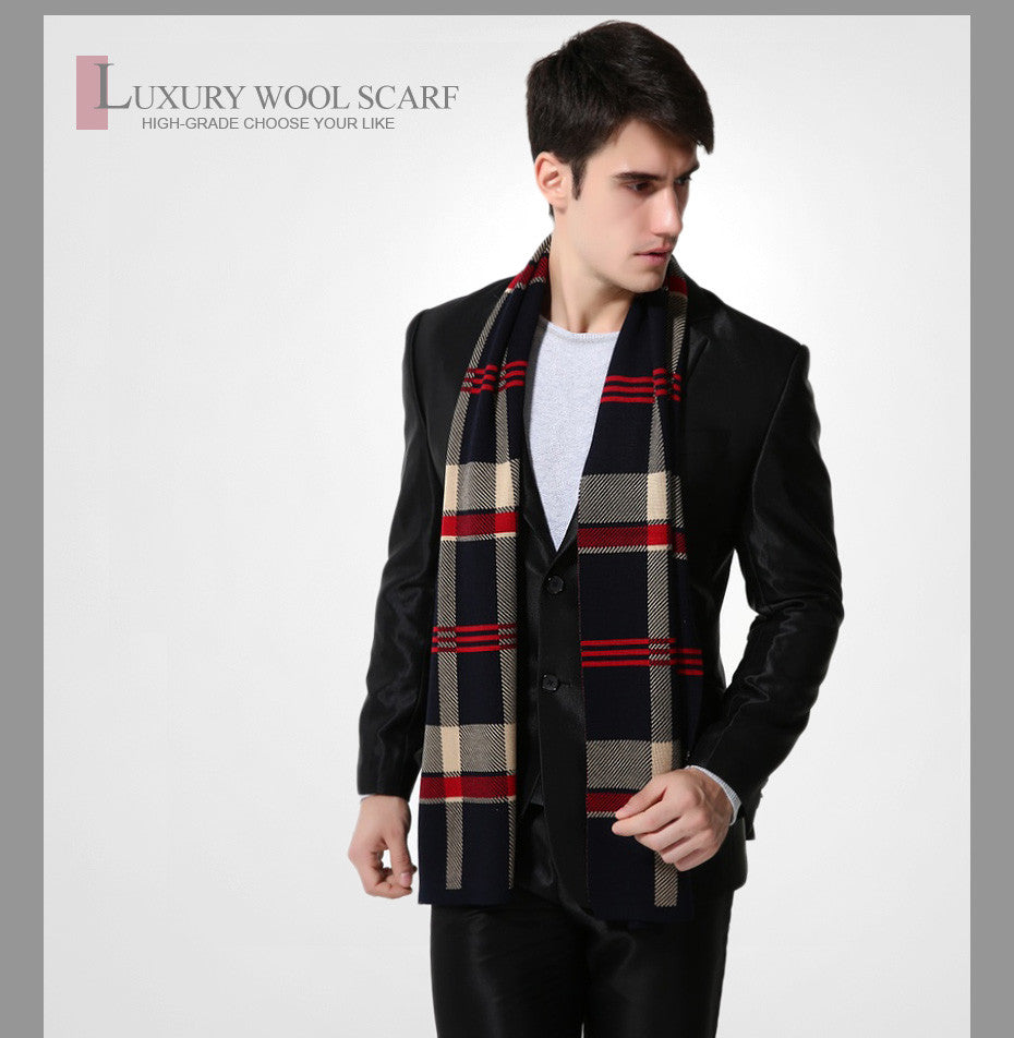 Brand Plaid Wool Warm Luxury Men's Scarves