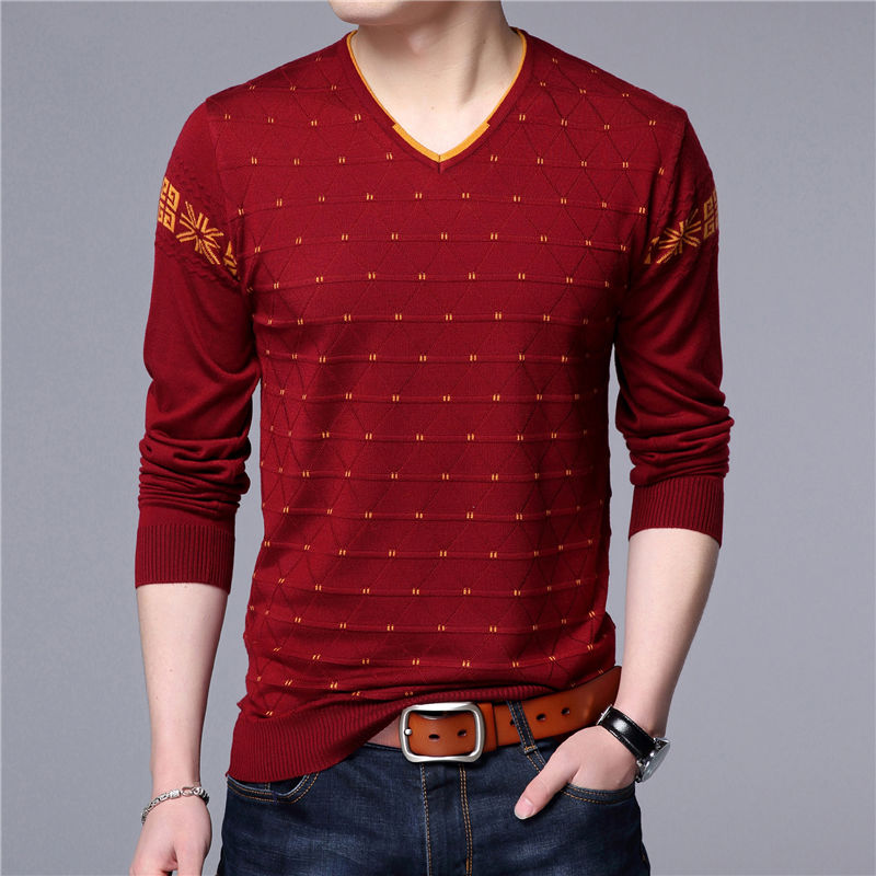 Quality Wool Pullover Casual V-Neck Men's Sweater