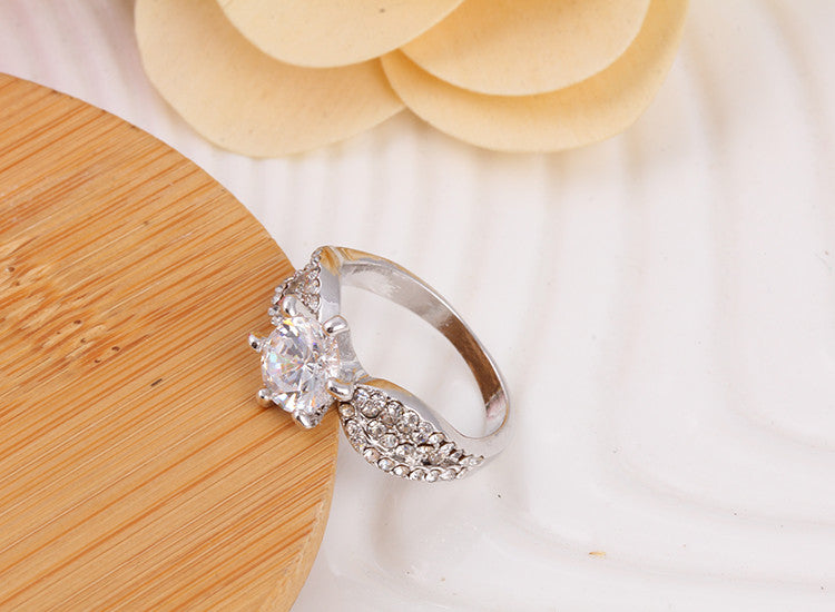 Romantic Crystal Rings White & Rose Gold Color Big Zircon Ring Full Size wr-