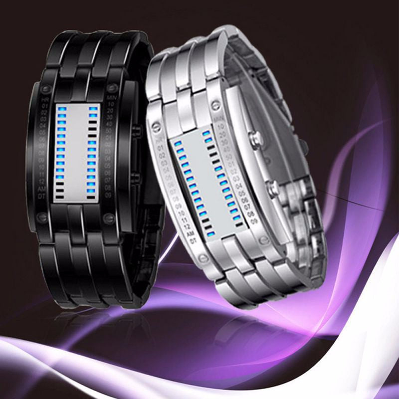 Future Technology Binary Black Stainless Steel Date Digital LED Bracelet Sport ww-s wm-s