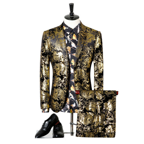 Golden Tuxedo Paisley Flores Wedding Suits for Men