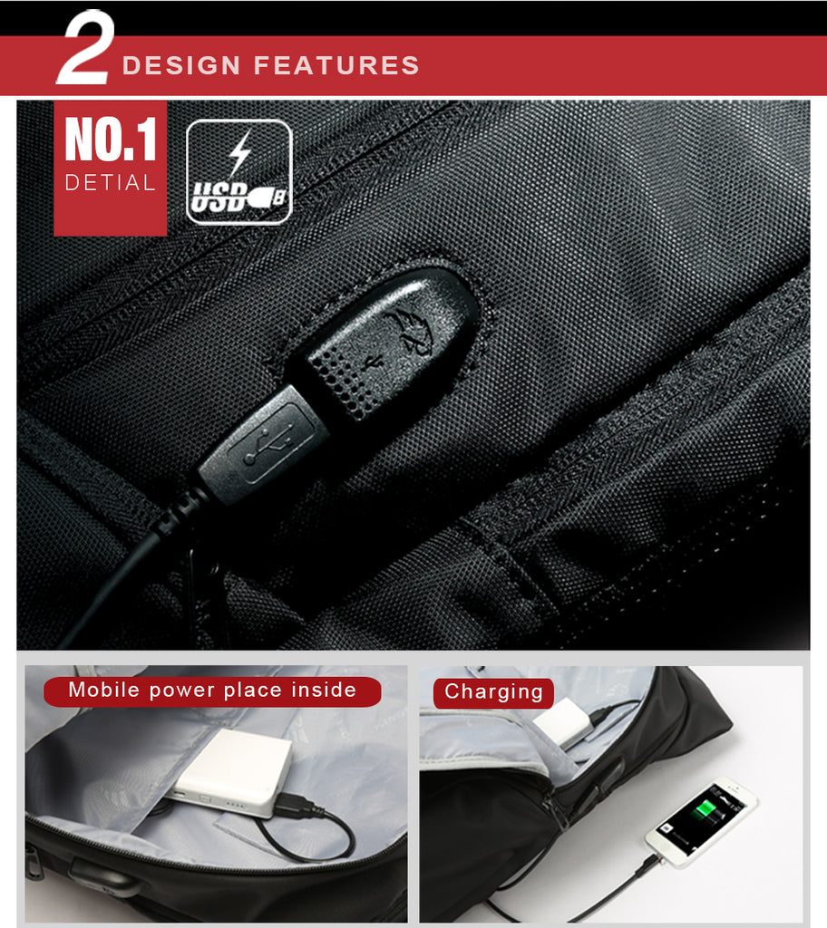 External USB Charge Antitheft Waterproof Laptop Bag Backpack bmb