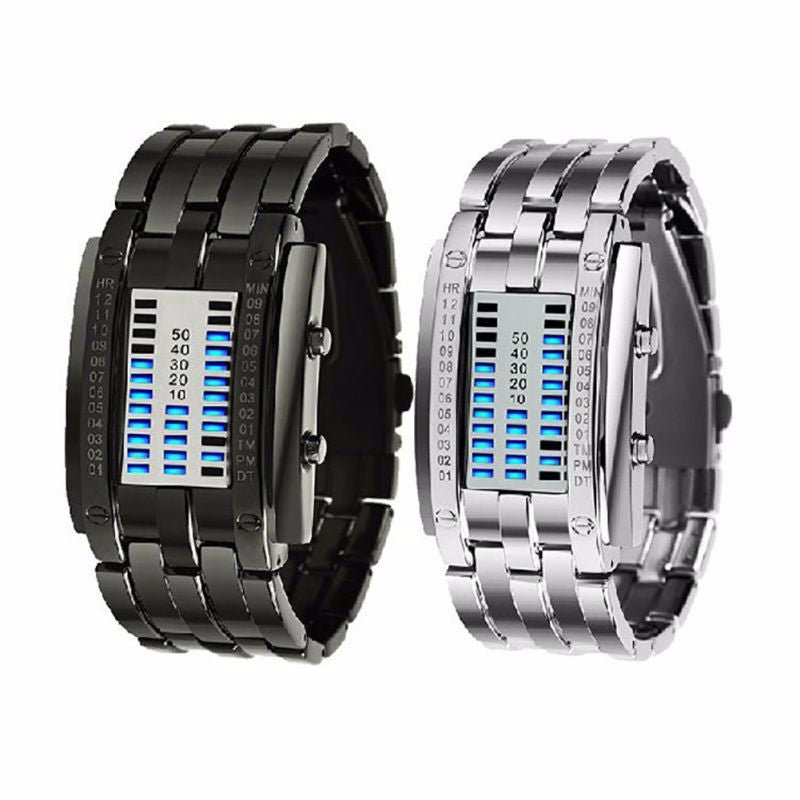 Future Technology Binary Black Stainless Steel Date Digital LED Bracelet Sport ww-s wm-s