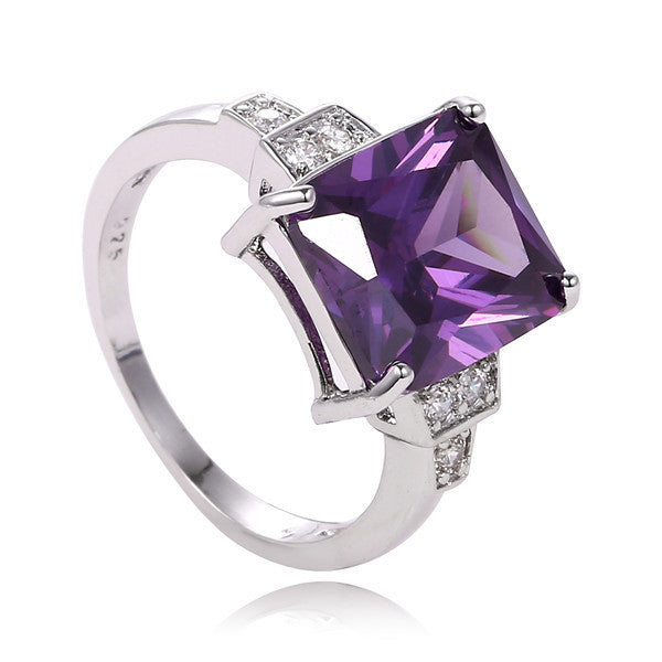 Purple Square Cubic Zirconia Silver Romantic Ring wr-