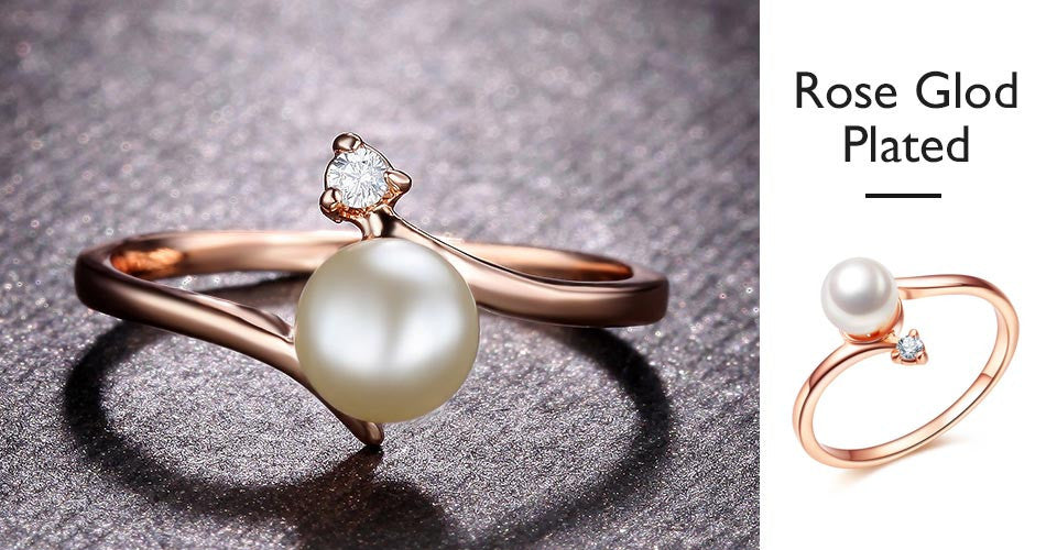 Gold Plated Pearl & Tiny Rhinestones Accent Bypass Rings wr-