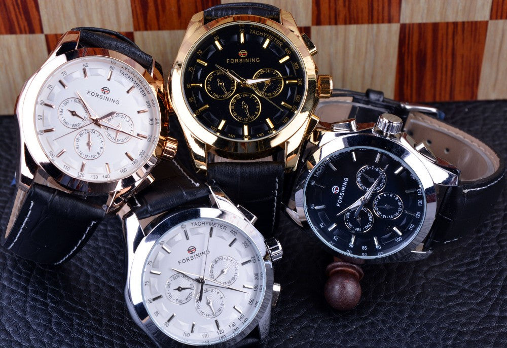 Three Dial Genuine Leather Luxury Quality Automatic Mechanical Watches wm-m