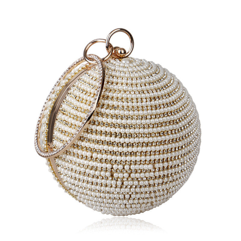 Pearl Beaded Round Ball Clutch Purse For Women