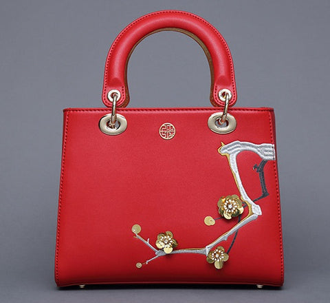 High Quality Versatile Embroidery Flowers Split Leather bws Handbags