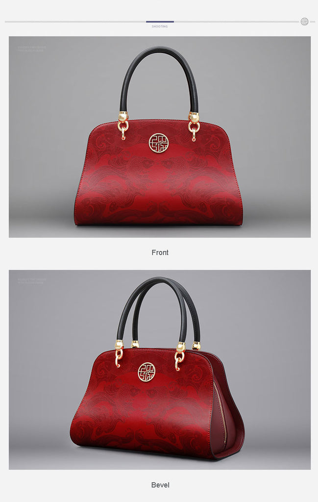 Luxury Fashion Tote Red Leather Handbag For Women