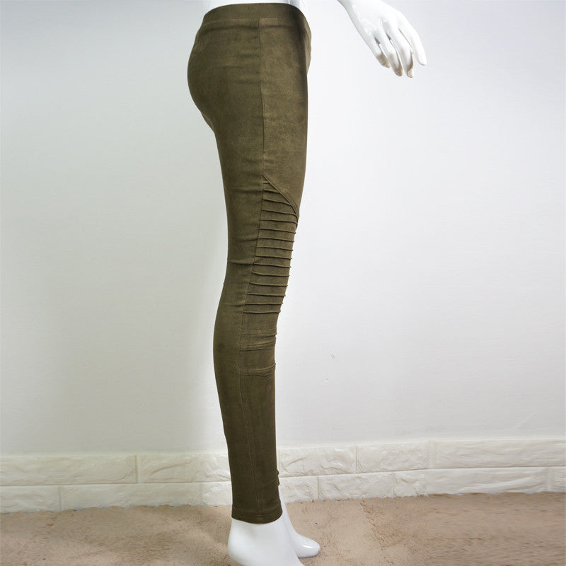 High Waist Retro Elastic Stretchy Slim Faux Suede Leggings Women Pants