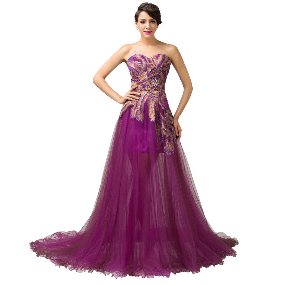 Peacock Pattern Evening Gowns Elegant Beading Sweetheart Evening Dresses