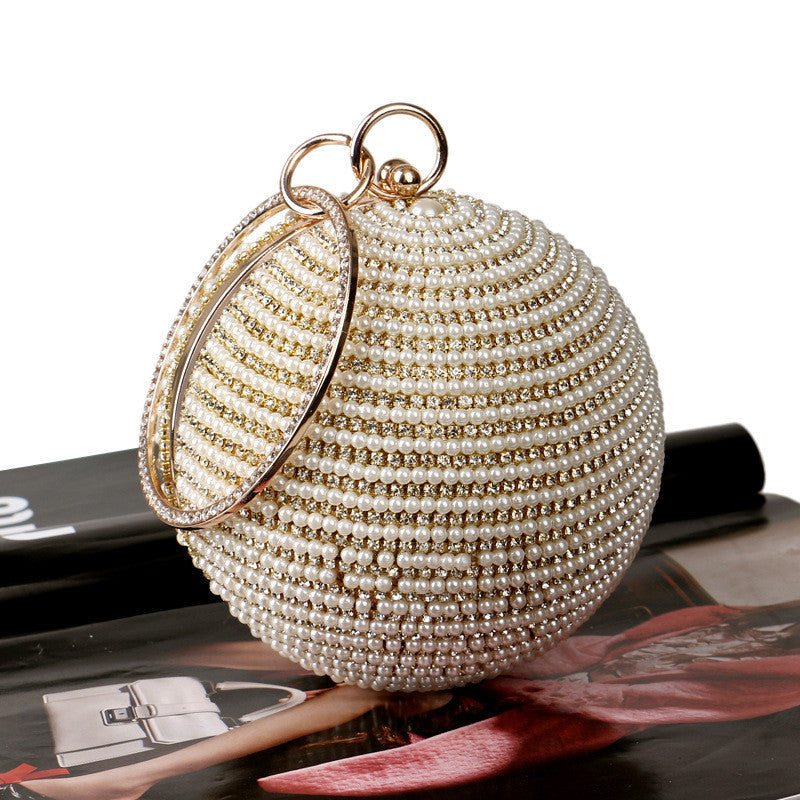 Pearl Beaded Round Ball Clutch Purse For Women