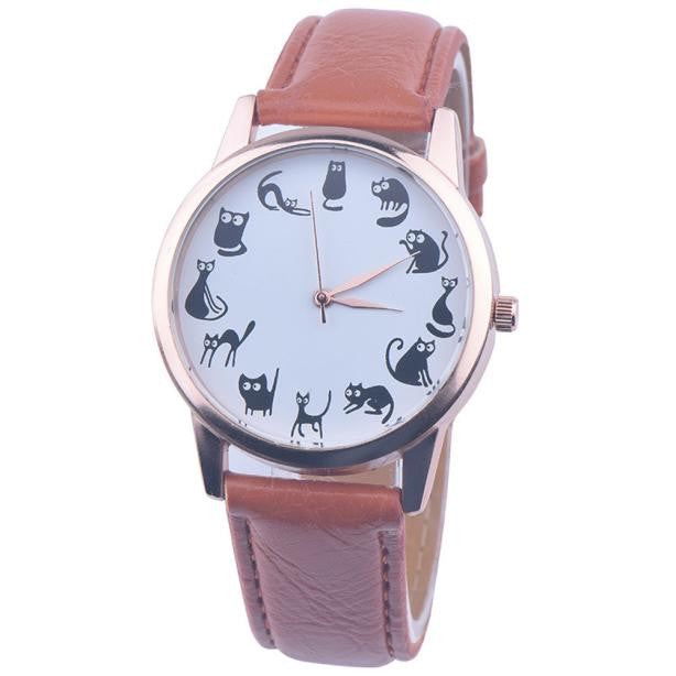 Lovely Cat Leather Sport Quartz Wrist Watches ww-d