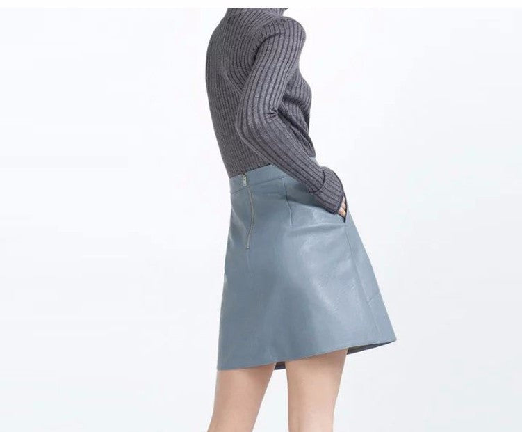 Faux Leather Pockets Ladies Office Work Wear Mini Skirts