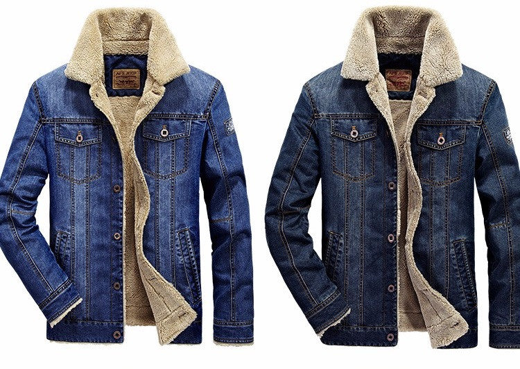 Europe Style Fur Thick Jeans Casual Jacket for Men