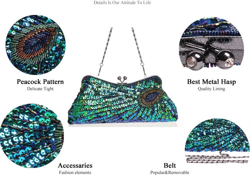 Vintage Peacock Pattern Mini Luxury Purse Evening Clutches