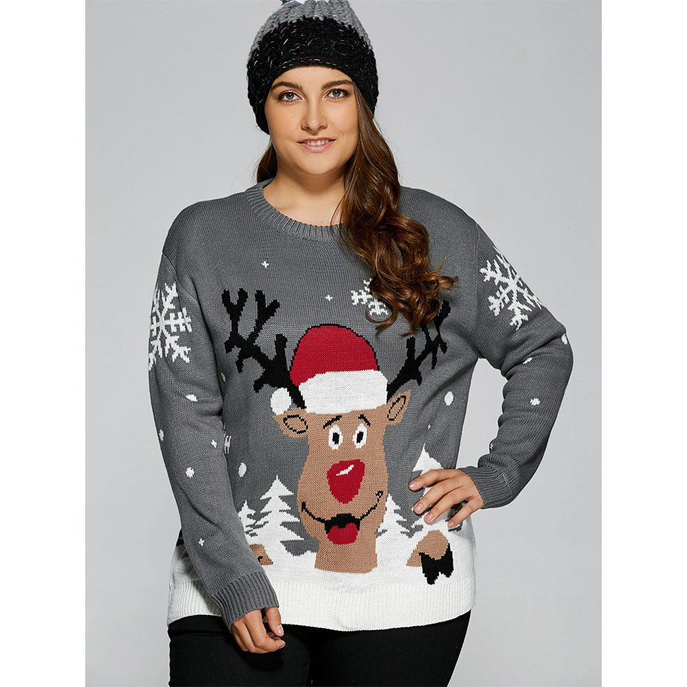Christmas Deer Knitted Winter Sweaters for Women