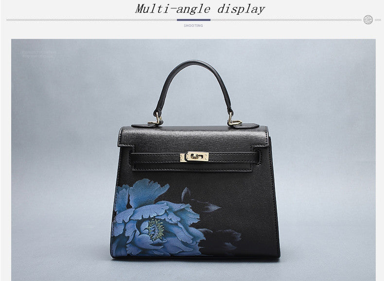 High Quality Split Leather Flower Printed bws Handbags