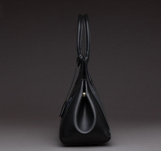 Flowers Printed Black Leather Top Quality Tote Handbags bws