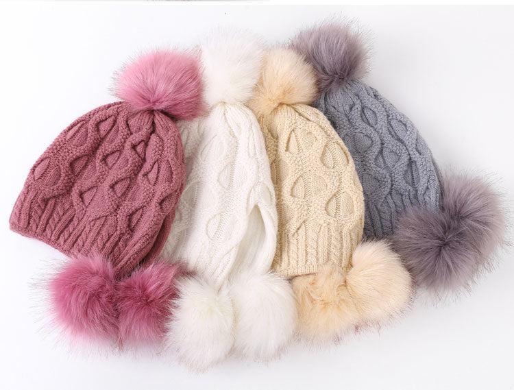 Winter Beanie Hats for Women Rabbit Fur Knitted Caps