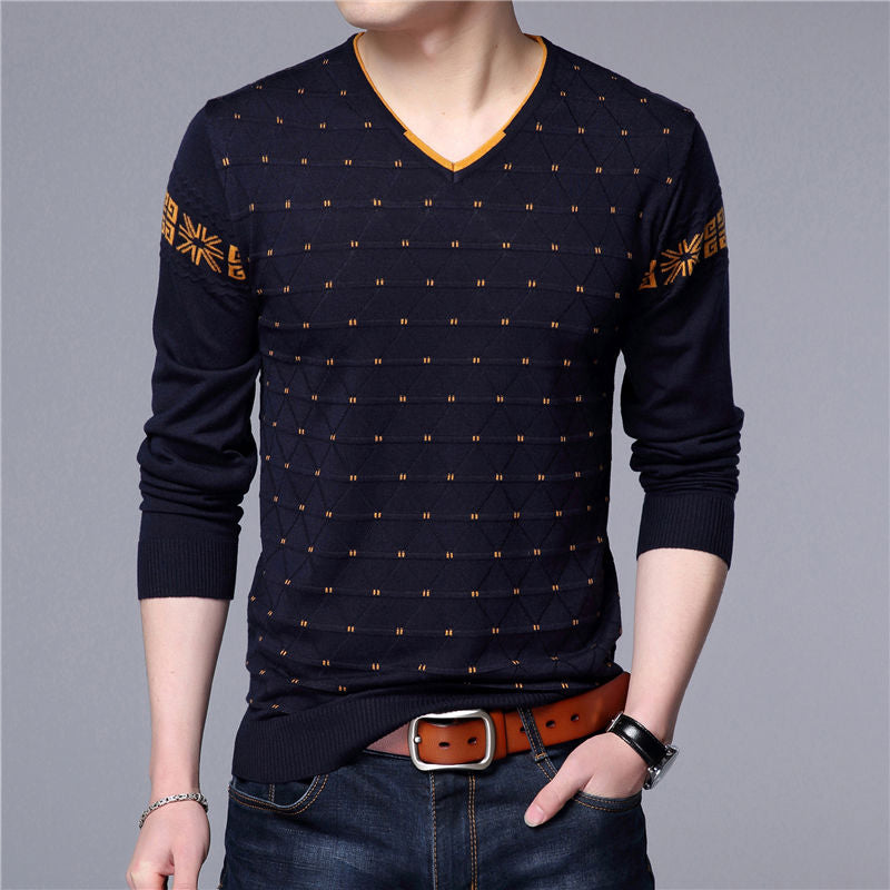 Quality Wool Pullover Casual V-Neck Men's Sweater