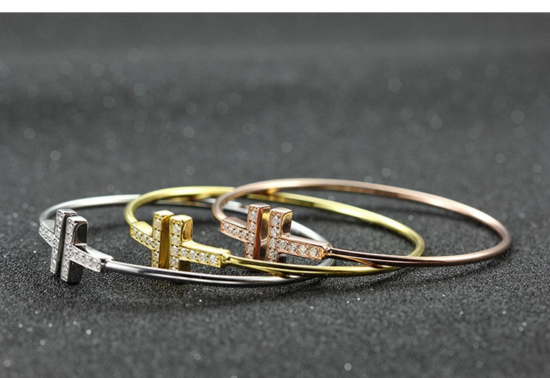 Brand Luxury Gold Plated Double T Love Bracelets & Bangles