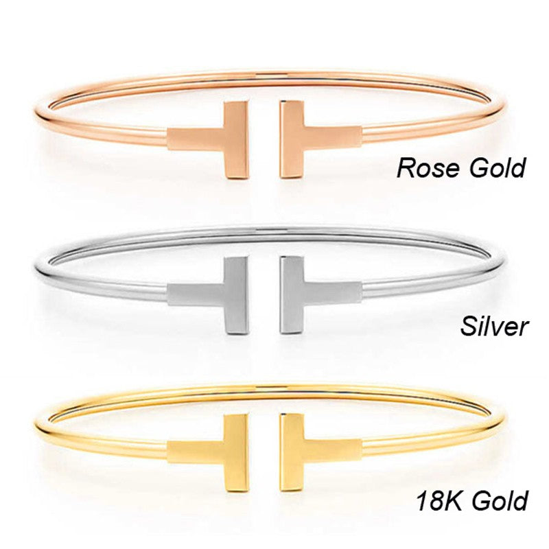 Brand Luxury Gold Plated Double T Love Bracelets & Bangles