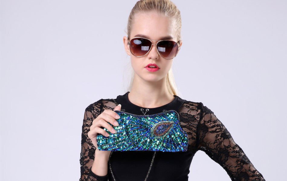 Vintage Peacock Pattern Mini Luxury Purse Evening Clutches